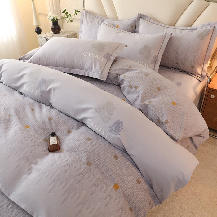 91家纺网 家纺一手货源 找家纺 木易家居 2026新款全棉磨毛印花四件套 米娅-灰