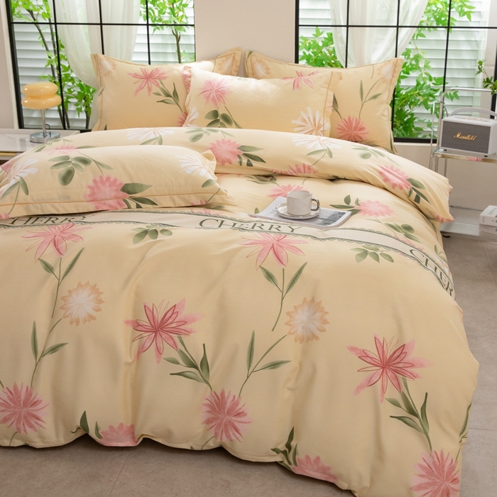 91家纺网 家纺一手货源 找家纺 木易家居 2026新款全棉磨毛印花四件套 莫奈花园