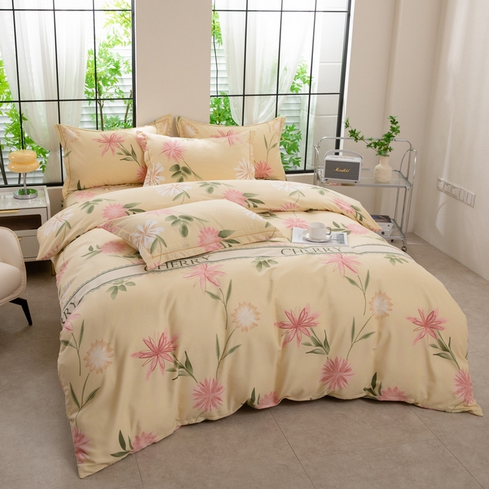 91家纺网 家纺一手货源 找家纺 木易家居 2026新款全棉磨毛印花四件套 莫奈花园