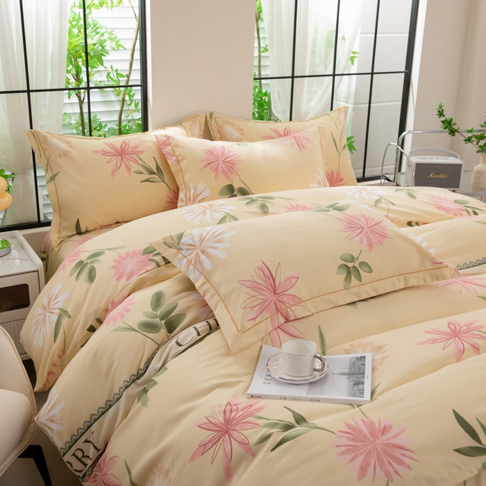 91家纺网 家纺一手货源 找家纺 木易家居 2026新款全棉磨毛印花四件套 莫奈花园