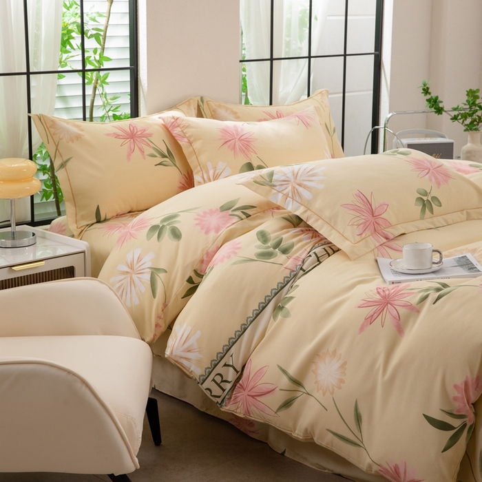 91家纺网 家纺一手货源 找家纺 木易家居 2026新款全棉磨毛印花四件套 莫奈花园