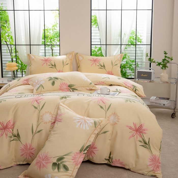 91家纺网 家纺一手货源 找家纺 木易家居 2026新款全棉磨毛印花四件套 莫奈花园