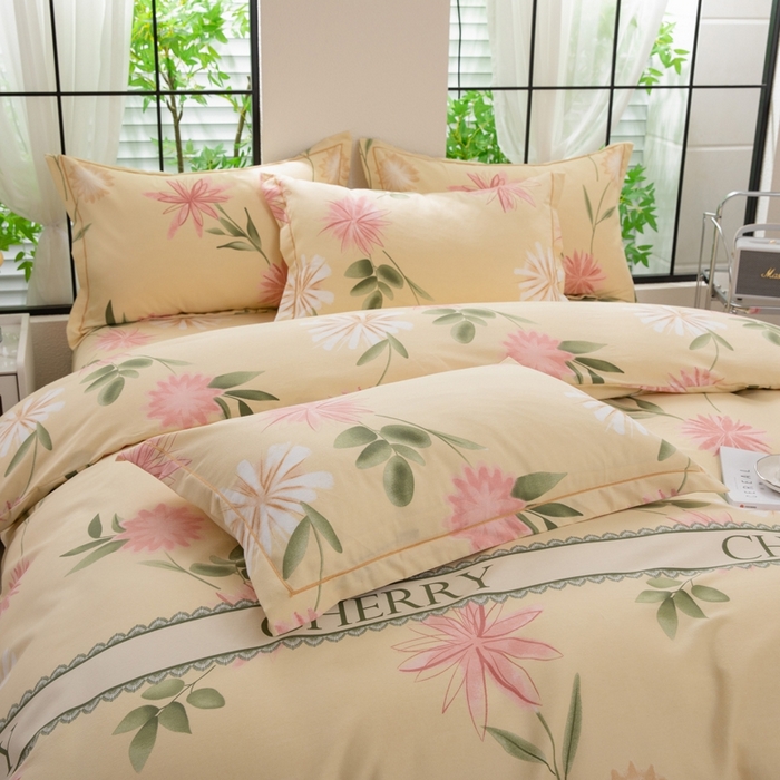 91家纺网 家纺一手货源 找家纺 木易家居 2026新款全棉磨毛印花四件套 莫奈花园