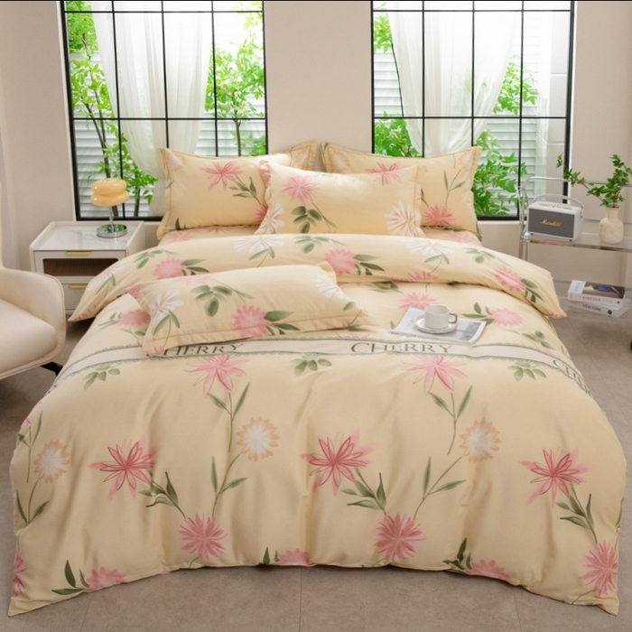 91家纺网 家纺一手货源 找家纺 木易家居 2026新款全棉磨毛印花四件套 莫奈花园