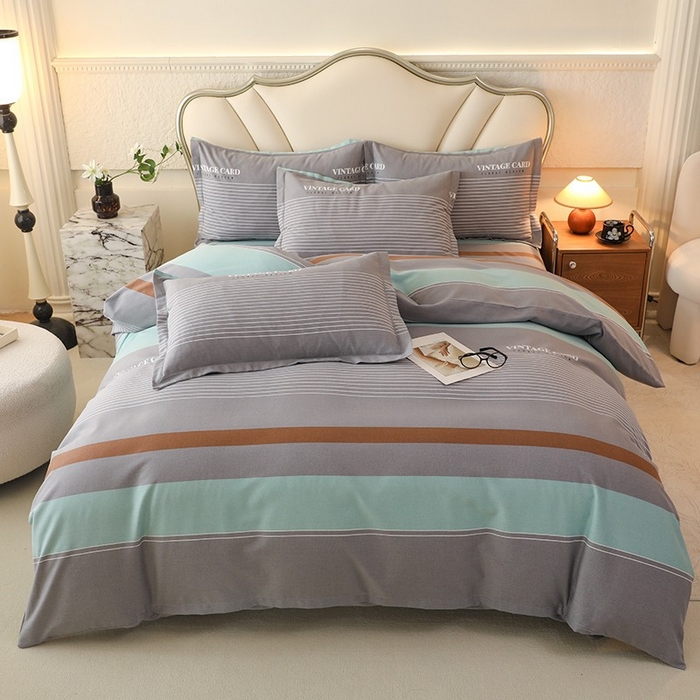 木易家居2026新款全棉磨毛印花四件套 绅士条纹