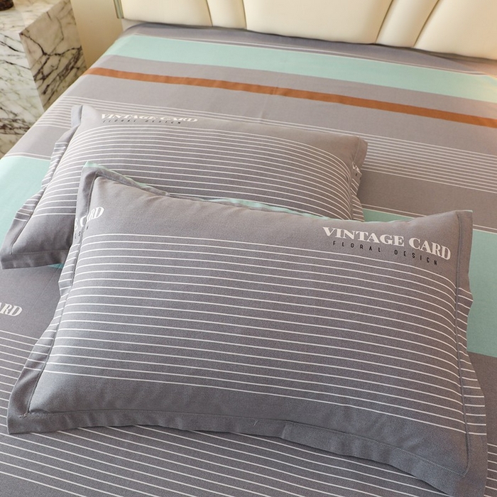 91家纺网 家纺一手货源 找家纺 木易家居 2026新款全棉磨毛印花四件套 绅士条纹