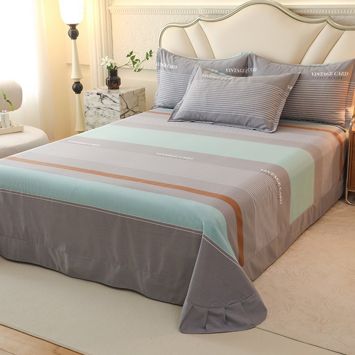 91家纺网 家纺一手货源 找家纺 木易家居 2026新款全棉磨毛印花四件套 绅士条纹