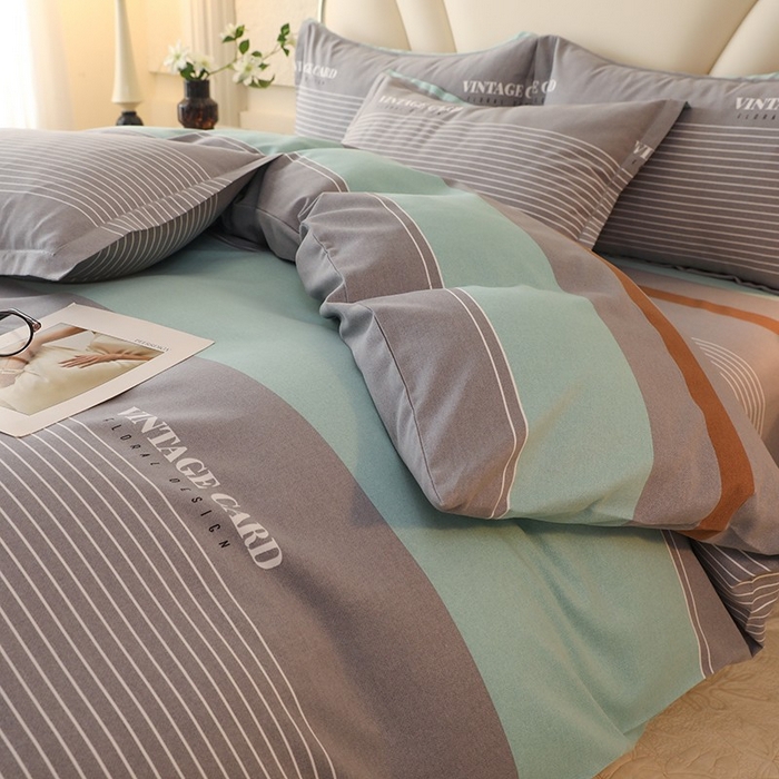 91家纺网 家纺一手货源 找家纺 木易家居 2026新款全棉磨毛印花四件套 绅士条纹