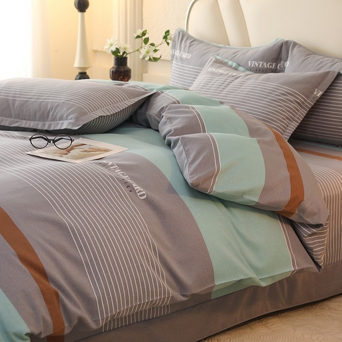 91家纺网 家纺一手货源 找家纺 木易家居 2026新款全棉磨毛印花四件套 绅士条纹