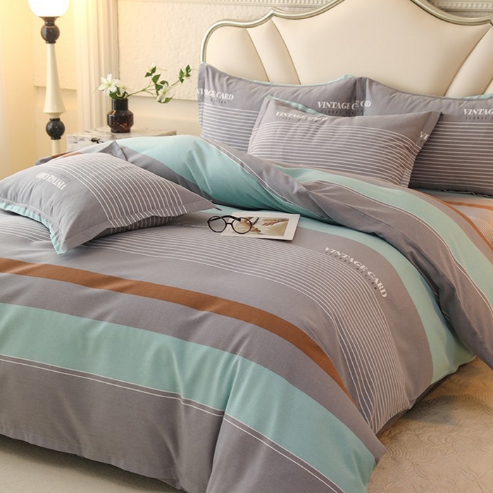 91家纺网 家纺一手货源 找家纺 木易家居 2026新款全棉磨毛印花四件套 绅士条纹