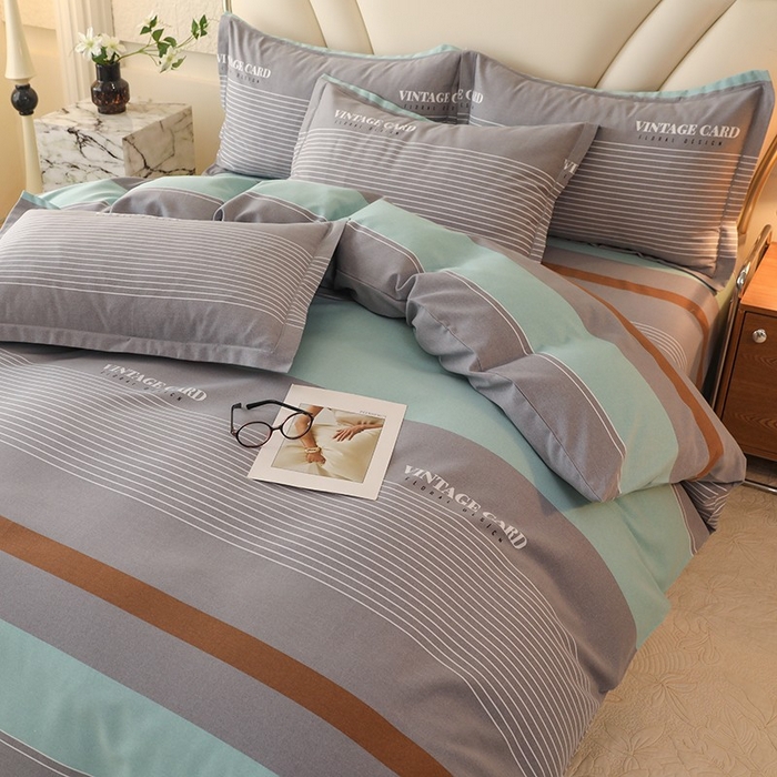 91家纺网 家纺一手货源 找家纺 木易家居 2026新款全棉磨毛印花四件套 绅士条纹