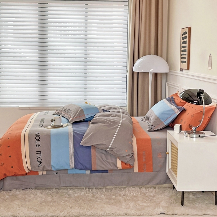 91家纺网 家纺一手货源 找家纺 木易家居 2026新款全棉磨毛印花四件套 圣托里尼桔