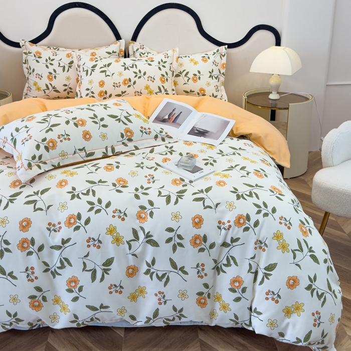 91家纺网 家纺一手货源 找家纺 木易家居 2026新款全棉磨毛印花四件套 田园风