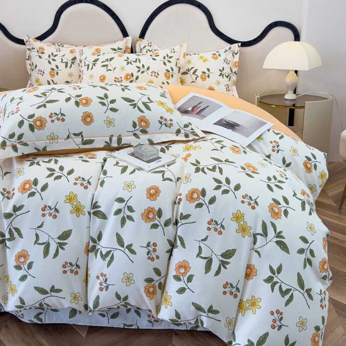 91家纺网 家纺一手货源 找家纺 木易家居 2026新款全棉磨毛印花四件套 田园风