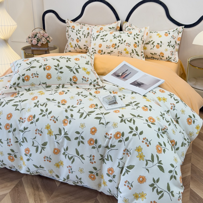 91家纺网 家纺一手货源 找家纺 木易家居 2026新款全棉磨毛印花四件套 田园风