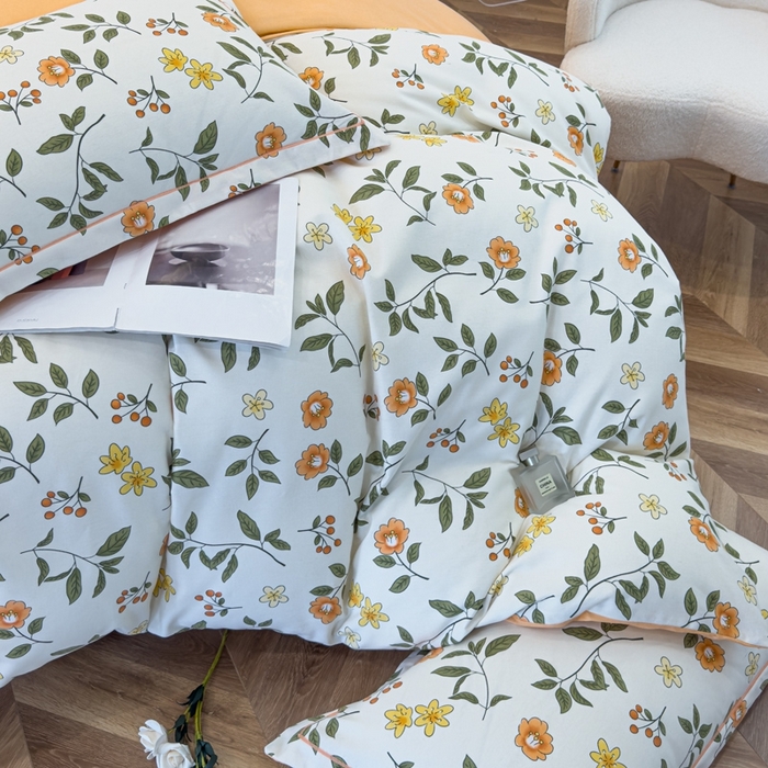 91家纺网 家纺一手货源 找家纺 木易家居 2026新款全棉磨毛印花四件套 田园风