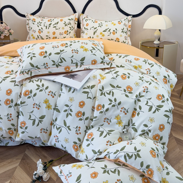 91家纺网 家纺一手货源 找家纺 木易家居 2026新款全棉磨毛印花四件套 田园风