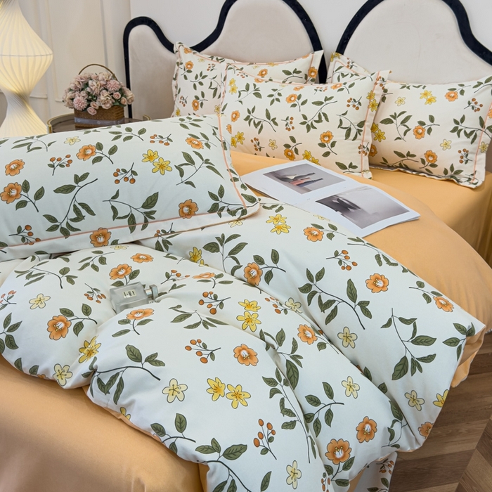 91家纺网 家纺一手货源 找家纺 木易家居 2026新款全棉磨毛印花四件套 田园风