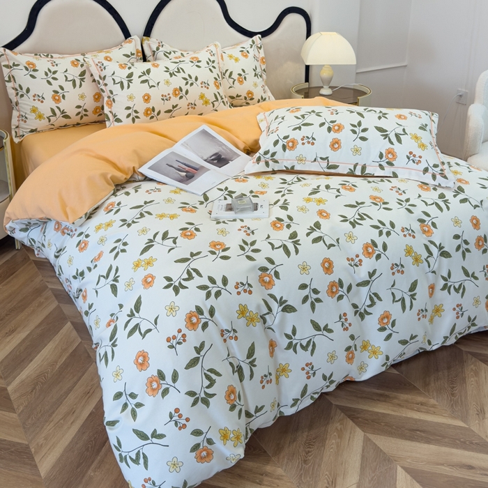 91家纺网 家纺一手货源 找家纺 木易家居 2026新款全棉磨毛印花四件套 田园风