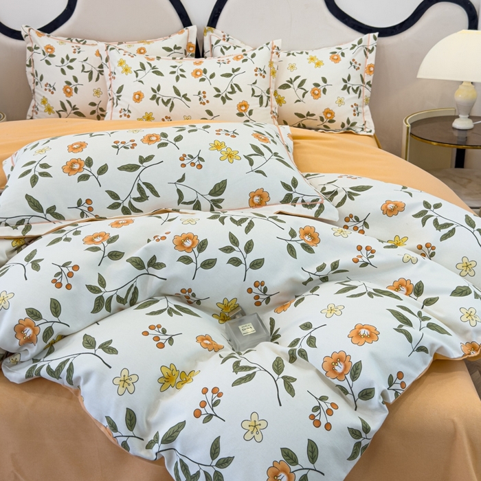 91家纺网 家纺一手货源 找家纺 木易家居 2026新款全棉磨毛印花四件套 田园风