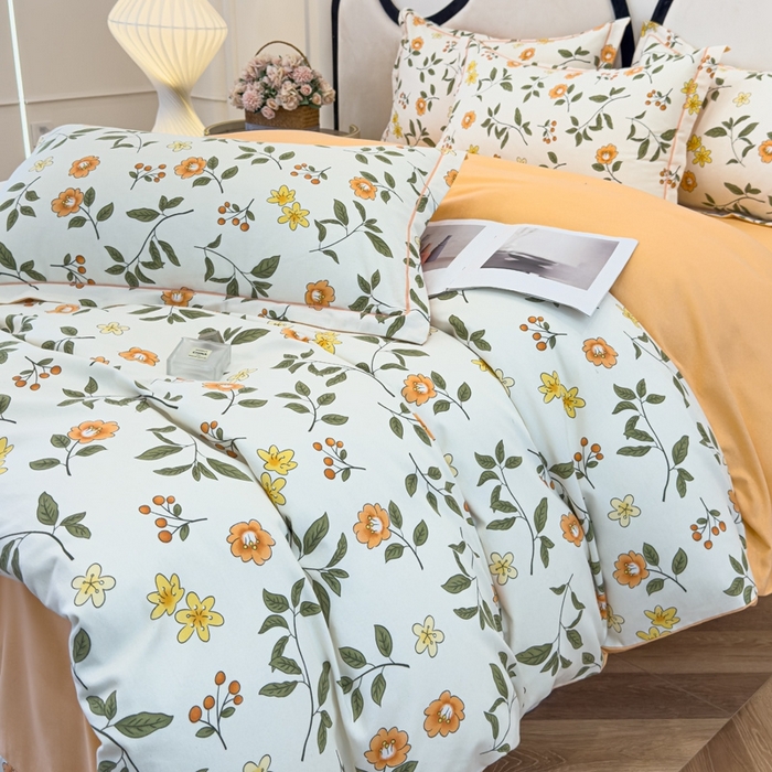 91家纺网 家纺一手货源 找家纺 木易家居 2026新款全棉磨毛印花四件套 田园风