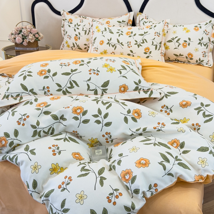 91家纺网 家纺一手货源 找家纺 木易家居 2026新款全棉磨毛印花四件套 田园风