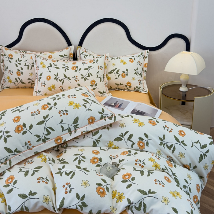 91家纺网 家纺一手货源 找家纺 木易家居 2026新款全棉磨毛印花四件套 田园风