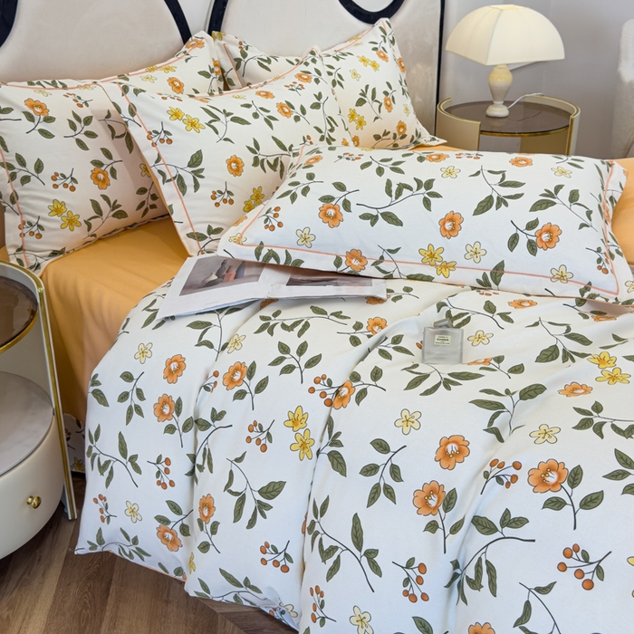 91家纺网 家纺一手货源 找家纺 木易家居 2026新款全棉磨毛印花四件套 田园风