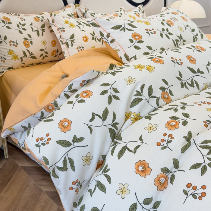 91家纺网 家纺一手货源 找家纺 木易家居 2026新款全棉磨毛印花四件套 田园风