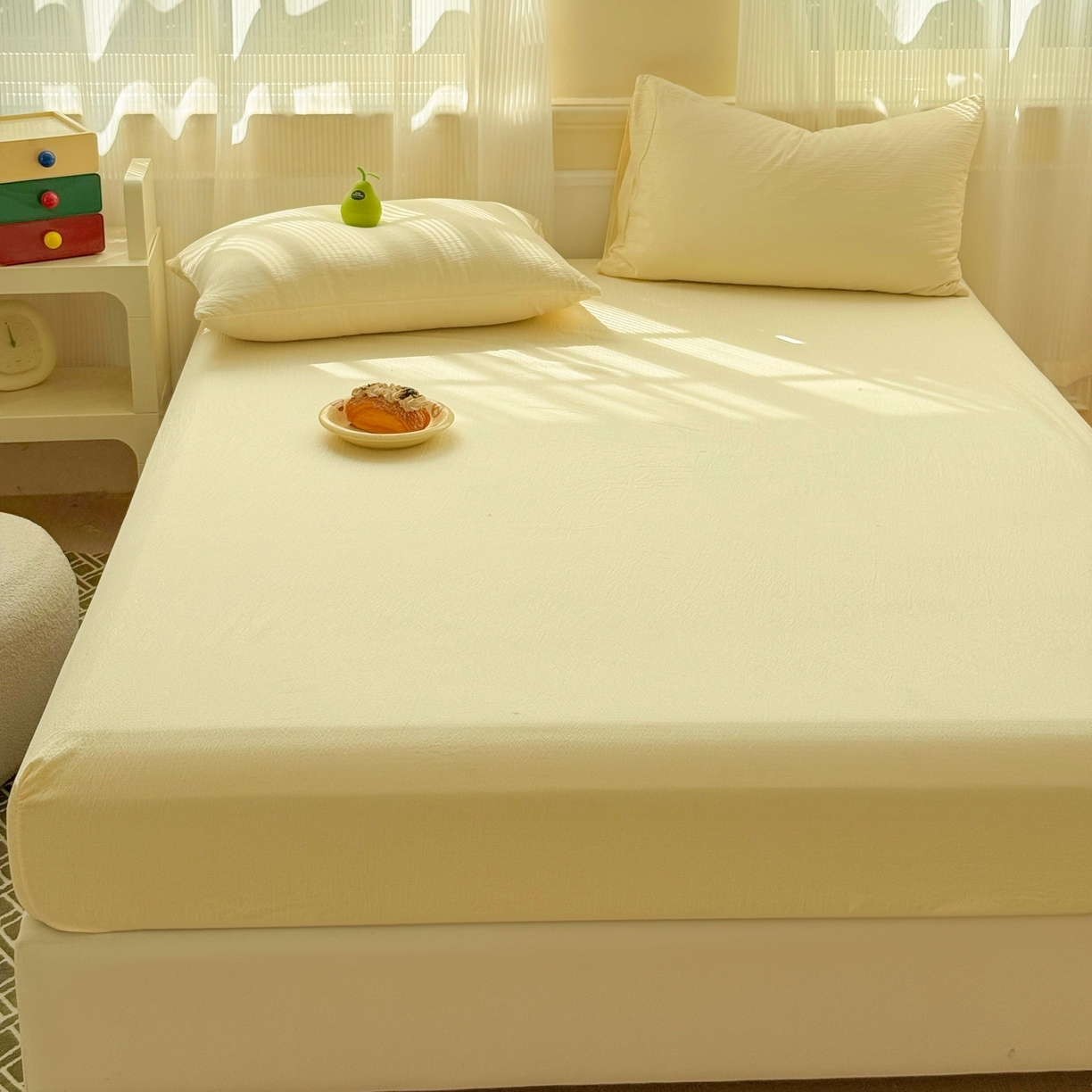 91家纺网 家纺一手货源 找家纺 （总）富阿娜家纺 2025新款120克超柔云朵棉双层纱床笠三件套