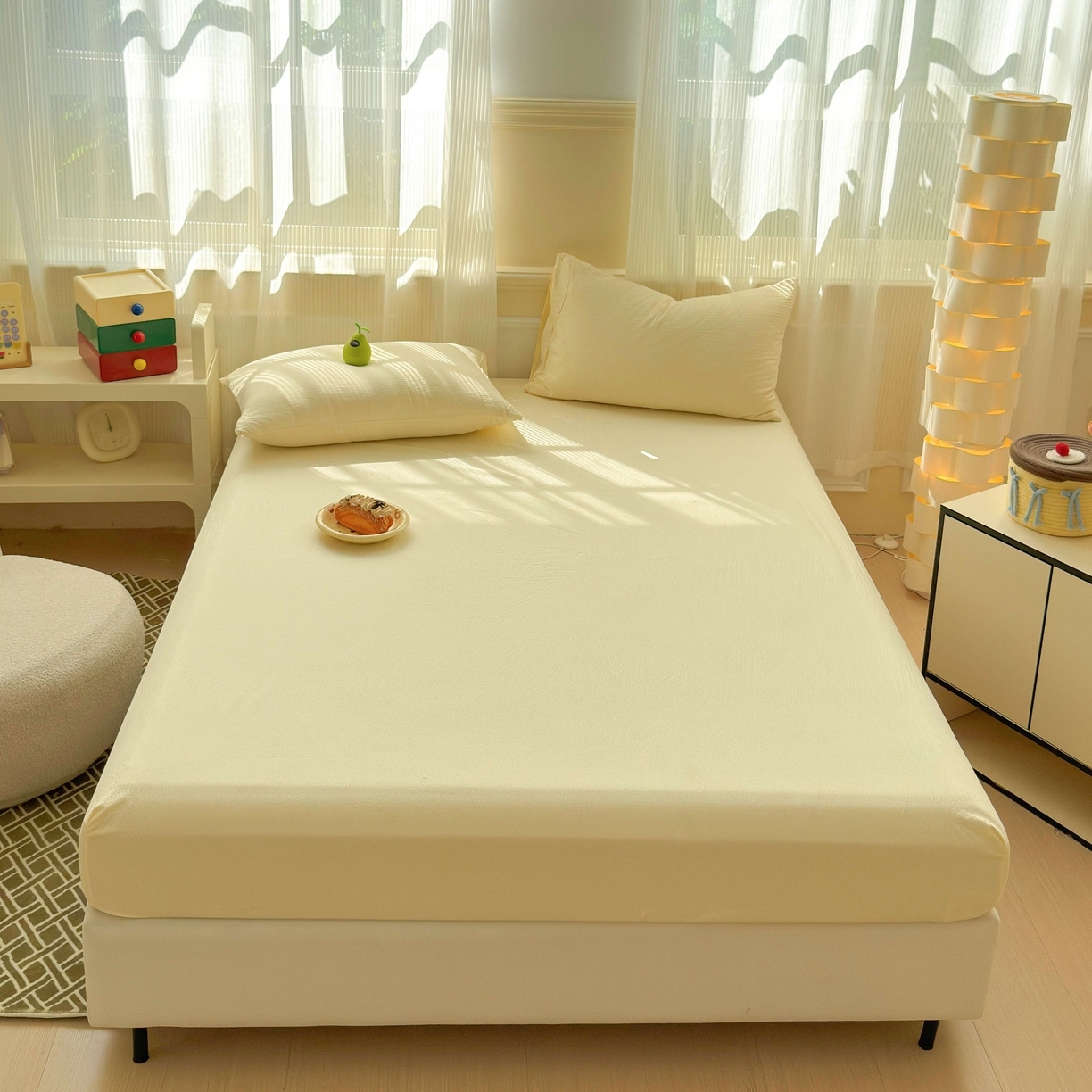 91家纺网 家纺一手货源 找家纺 （总）富阿娜家纺 2025新款120克超柔云朵棉双层纱床笠三件套