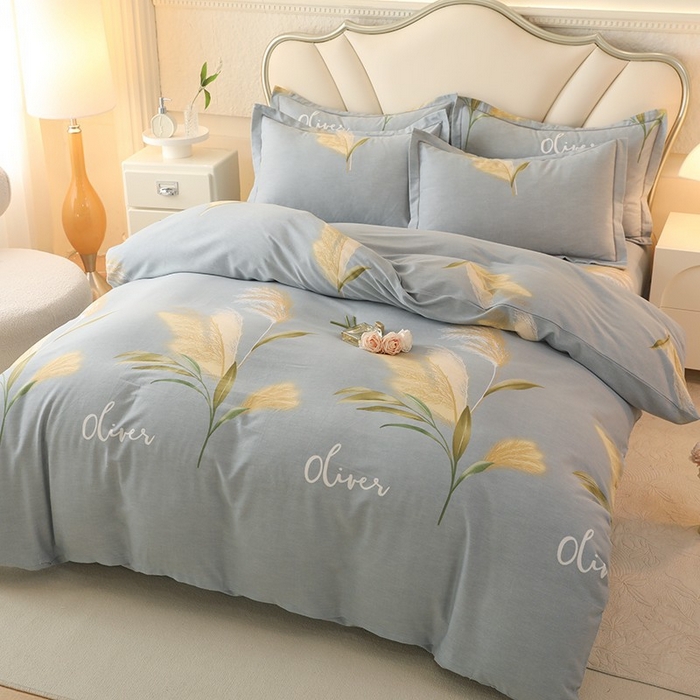 91家纺网 家纺一手货源 找家纺 木易家居 2026新款全棉磨毛印花四件套 香语芦苇