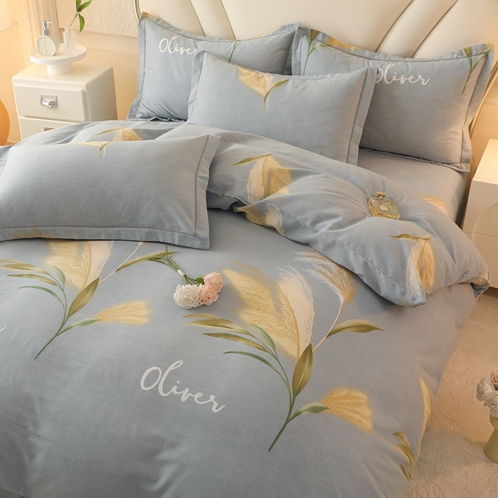 91家纺网 家纺一手货源 找家纺 木易家居 2026新款全棉磨毛印花四件套 香语芦苇