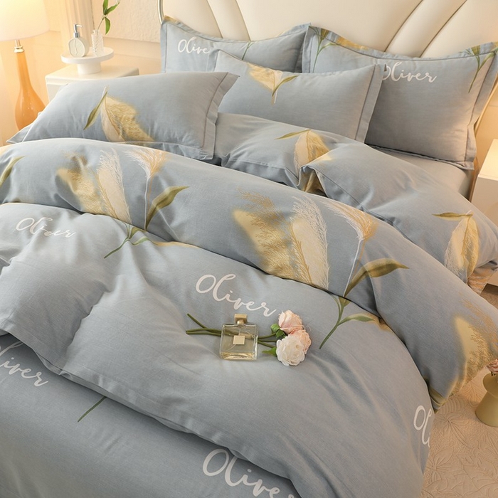 91家纺网 家纺一手货源 找家纺 木易家居 2026新款全棉磨毛印花四件套 香语芦苇