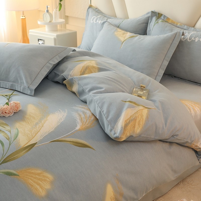 91家纺网 家纺一手货源 找家纺 木易家居 2026新款全棉磨毛印花四件套 香语芦苇