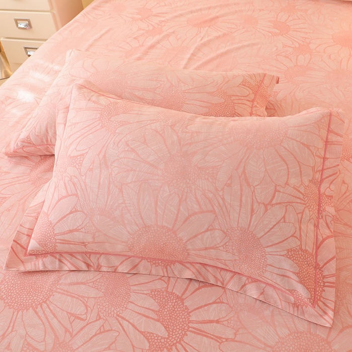 91家纺网 家纺一手货源 找家纺 木易家居 2026新款全棉磨毛印花四件套 向阳花开-粉