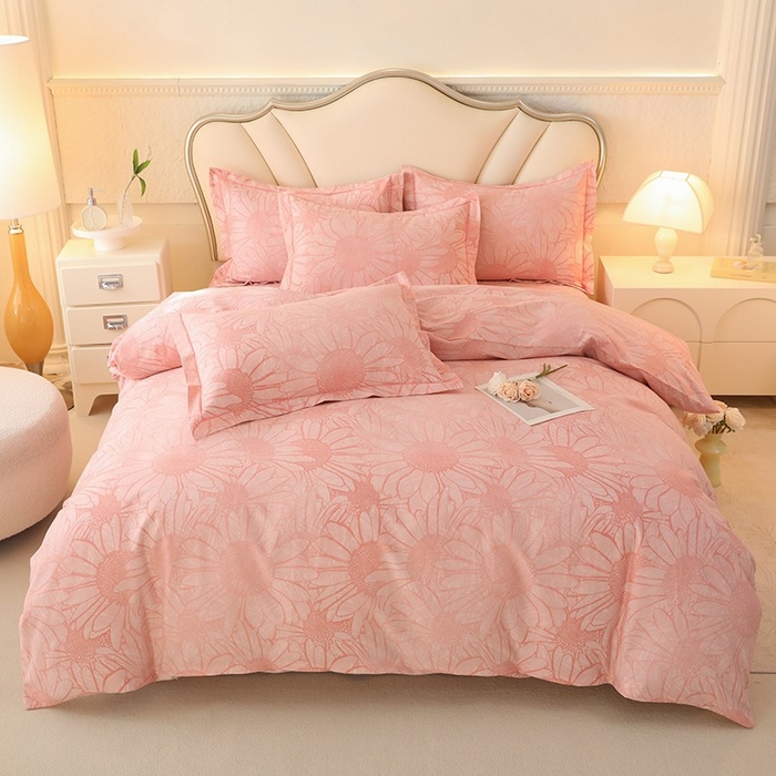 木易家居2026新款全棉磨毛印花四件套 向阳花开-粉