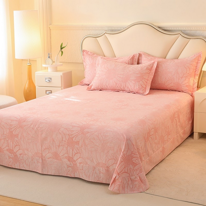 91家纺网 家纺一手货源 找家纺 木易家居 2026新款全棉磨毛印花四件套 向阳花开-粉