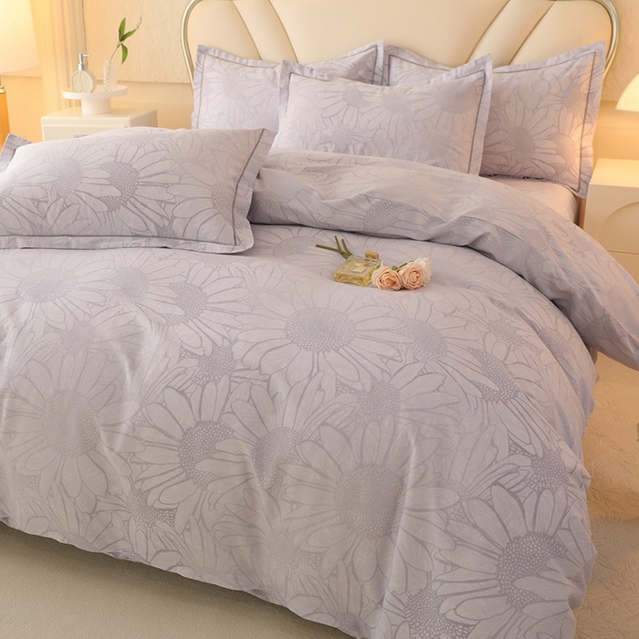 91家纺网 家纺一手货源 找家纺 木易家居 2026新款全棉磨毛印花四件套 向阳花开-灰