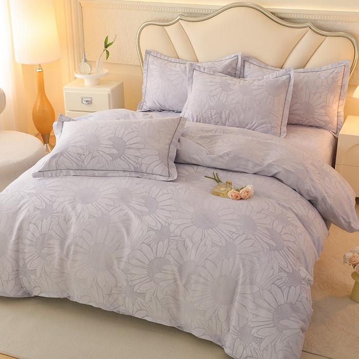 91家纺网 家纺一手货源 找家纺 木易家居 2026新款全棉磨毛印花四件套 向阳花开-灰