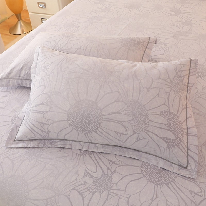 91家纺网 家纺一手货源 找家纺 木易家居 2026新款全棉磨毛印花四件套 向阳花开-灰