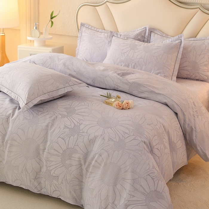 91家纺网 家纺一手货源 找家纺 木易家居 2026新款全棉磨毛印花四件套 向阳花开-灰