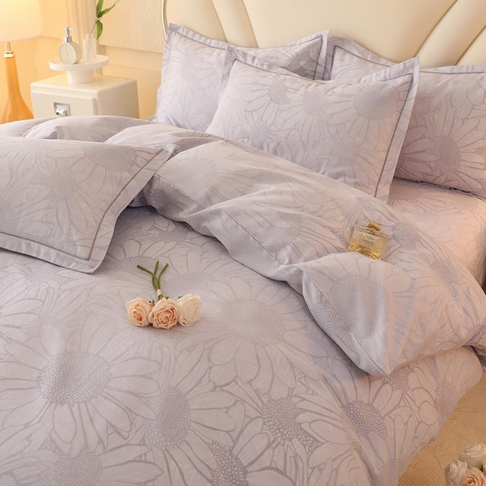 91家纺网 家纺一手货源 找家纺 木易家居 2026新款全棉磨毛印花四件套 向阳花开-灰