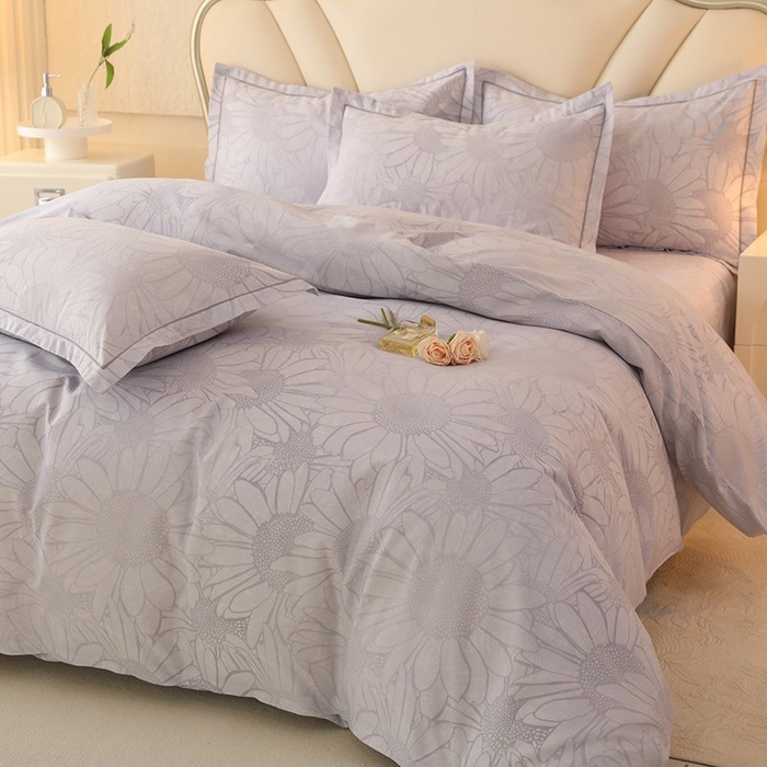 91家纺网 家纺一手货源 找家纺 木易家居 2026新款全棉磨毛印花四件套 向阳花开-灰