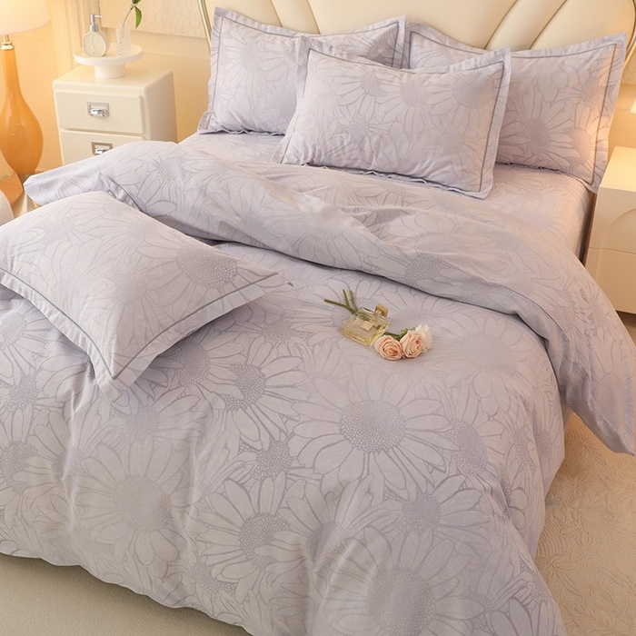 91家纺网 家纺一手货源 找家纺 木易家居 2026新款全棉磨毛印花四件套 向阳花开-灰