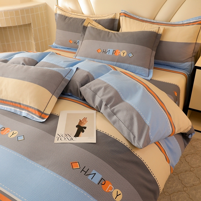 91家纺网 家纺一手货源 找家纺 木易家居 2026新款全棉磨毛印花四件套 心有所属