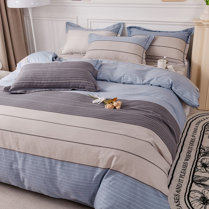 91家纺网 家纺一手货源 找家纺 木易家居 2026新款全棉磨毛印花四件套 轩尼诗-蓝