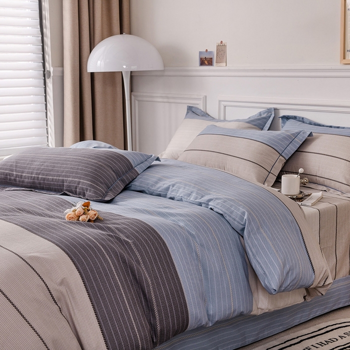 91家纺网 家纺一手货源 找家纺 木易家居 2026新款全棉磨毛印花四件套 轩尼诗-蓝