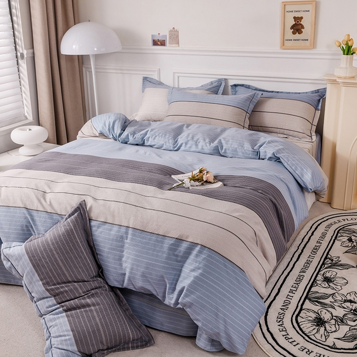 91家纺网 家纺一手货源 找家纺 木易家居 2026新款全棉磨毛印花四件套 轩尼诗-蓝