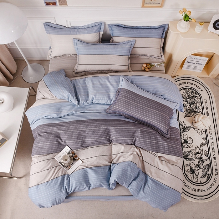 91家纺网 家纺一手货源 找家纺 木易家居 2026新款全棉磨毛印花四件套 轩尼诗-蓝